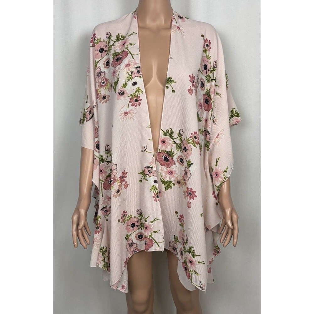 Jack & Missy Floral Kimono Cardigan Pink Botanical Open Front Duster One Size